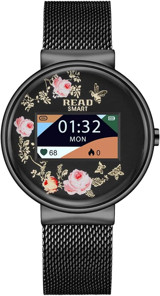 Fitness Tracker Watches, Activity Tracker with Heart Rate Monitor, Waterproof Fitness Smart Watch for Women, Digital Watch with Sleep Calories Step Tracker, Steel Mesh Band Sports Smart Watch